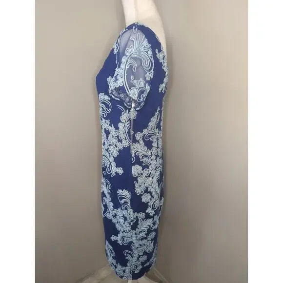 JS Collections Soutache lace embroidery blue cocktail dress 16W - Picture 2 of 9